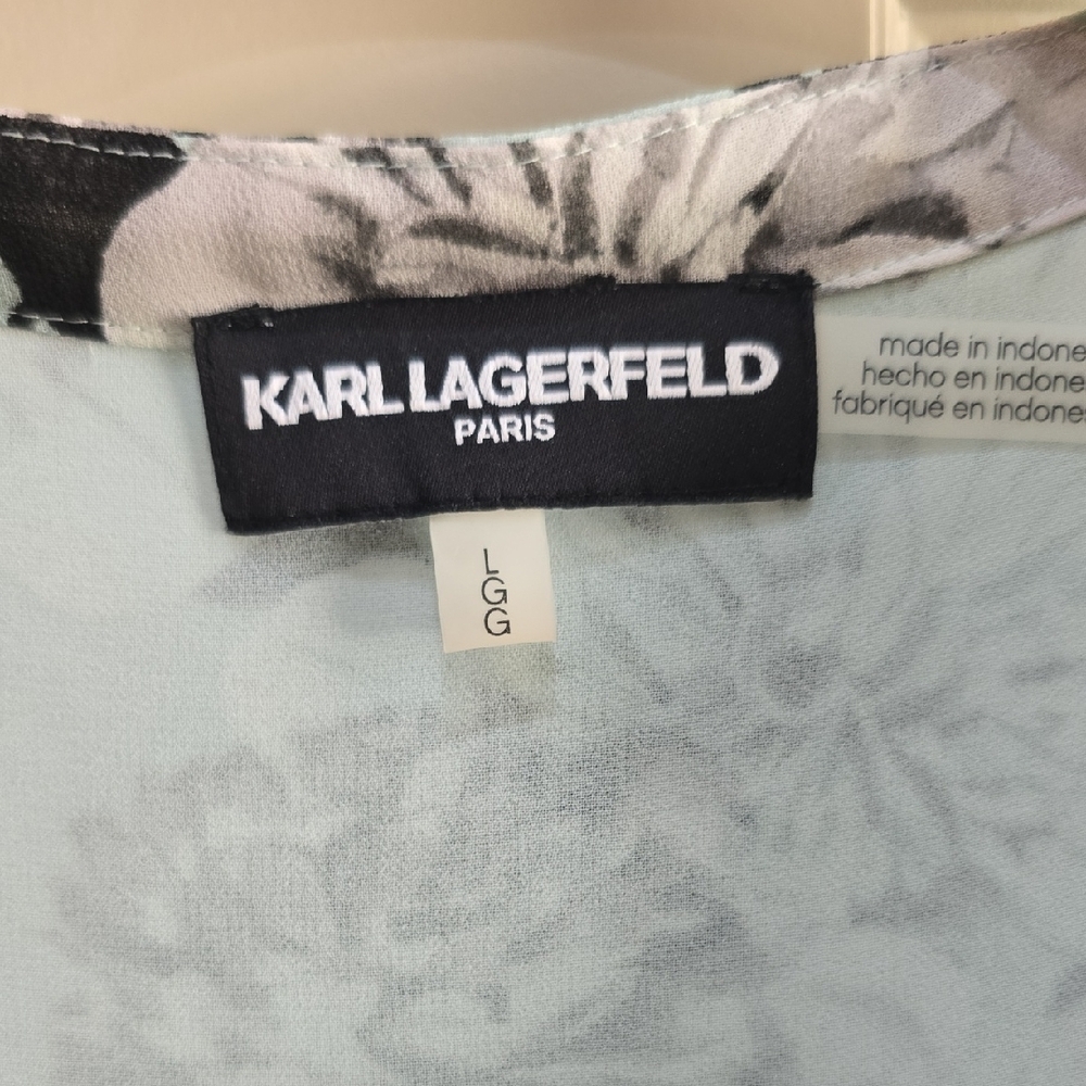 Karl Lagerfield Mint Green Floral Ruffle Blouse - Picture 2 of 8